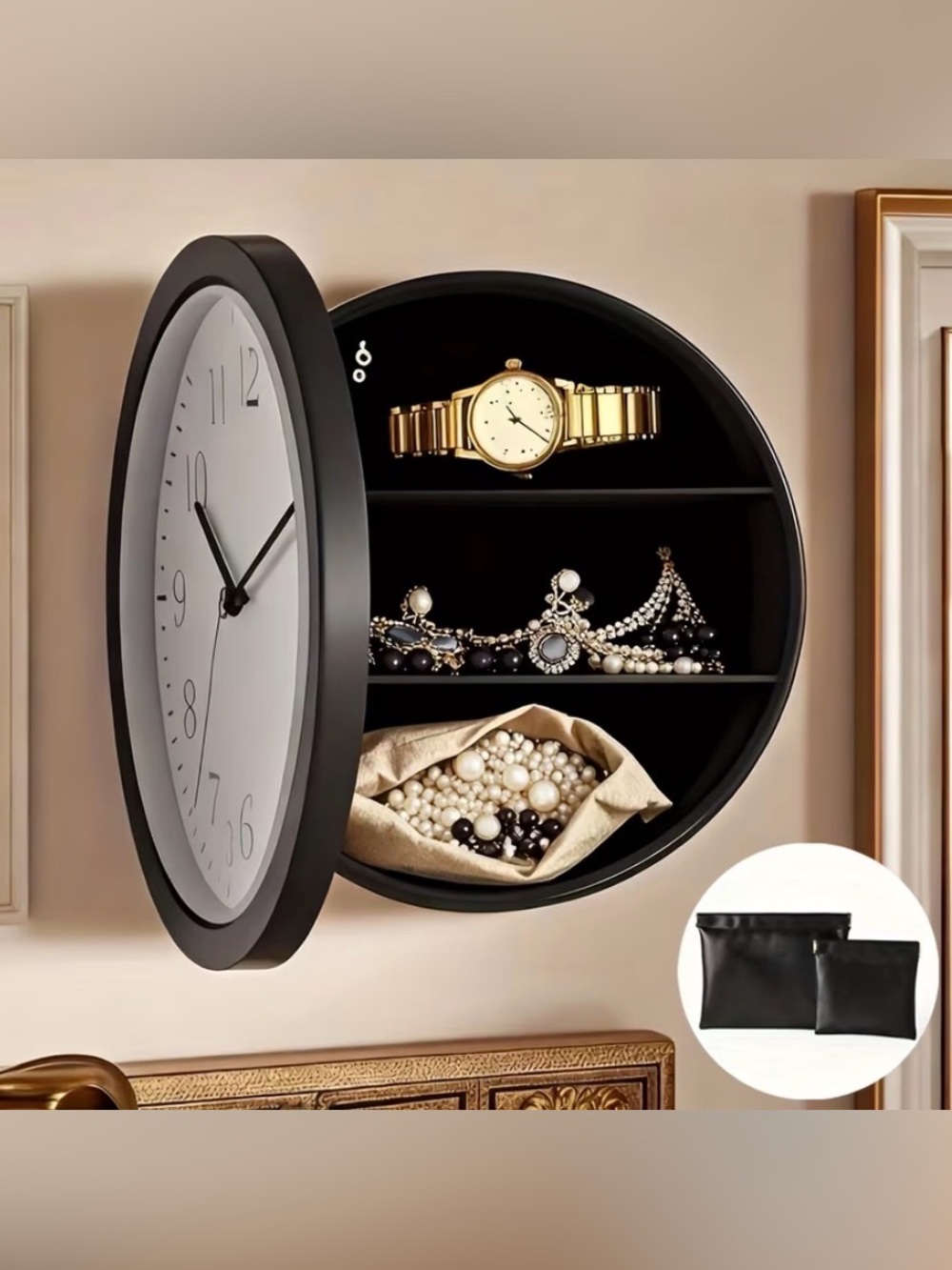 Black Clock | Multifunctional Concealed Safe | Wall-Mounted Security Vault | NEW